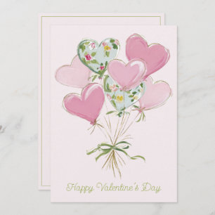 Valentine's Heart Pink and Green Heart Balloons Card