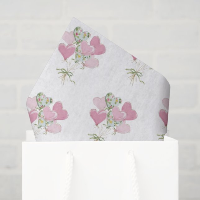 Valentine's Heart Pink and Green Heart Balloons Tissue Paper (Gift Bag)