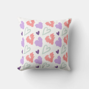 Valentines Heart Purple Pink Hand Drawn Pattern   Cushion