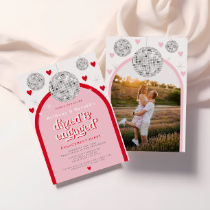 Valentines Heart Retro Disco Engagement photo Invitation