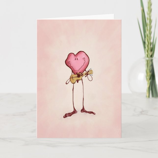 Valentine's Heart Serenading with Ukulele Holiday Card (Front)