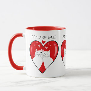 Valentines heart white cats YOU&ME Mug