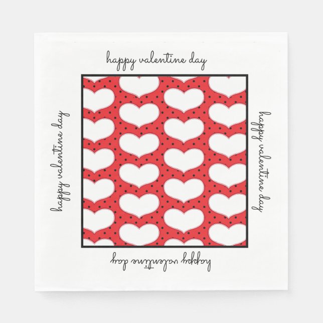 Valentines Hearts and Polka Dots Paper Napkin (Front)