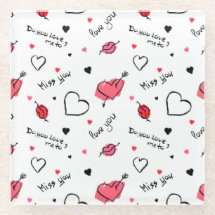 Valentine's Hearts Arrow Seamless Glass Coaster