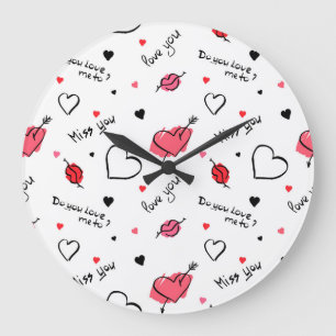 Valentine's Hearts Arrow Seamless Large Clock