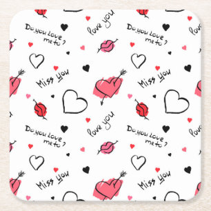 Valentine's Hearts Arrow Seamless Square Paper Coaster