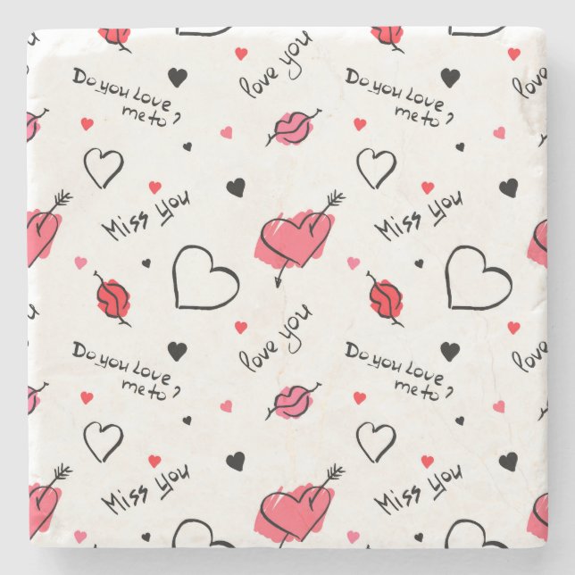 Valentine's Hearts Arrow Seamless Stone Coaster (Front)