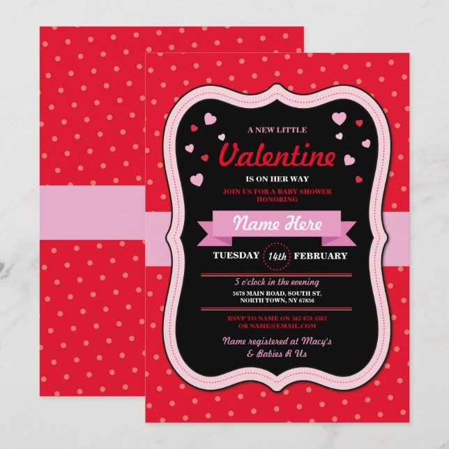 Valentines Hearts Baby Shower Girl Love Red Pink Invitation (Front/Back)