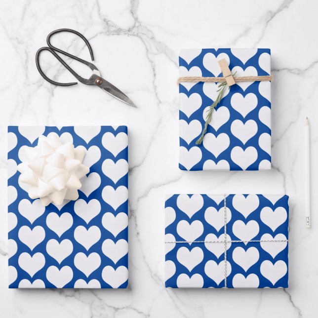 Valentines Hearts Blue Wrapping Paper Sheet (Front)