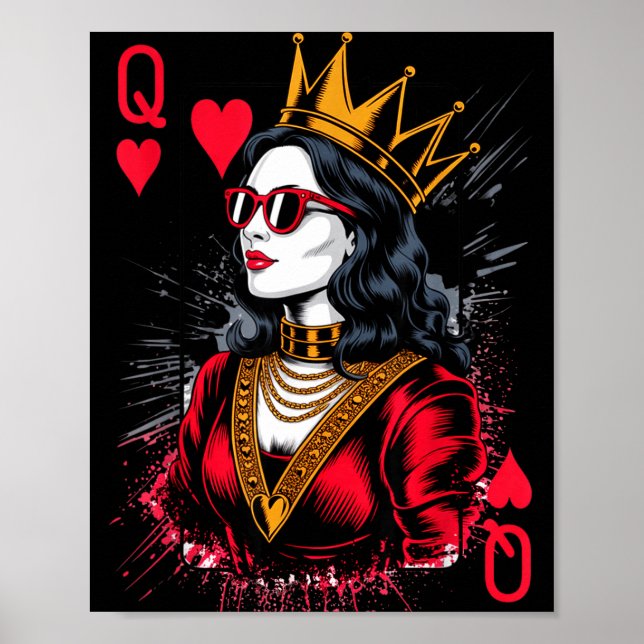 Valentines Hearts Card Queen Trendy Poster (Front)