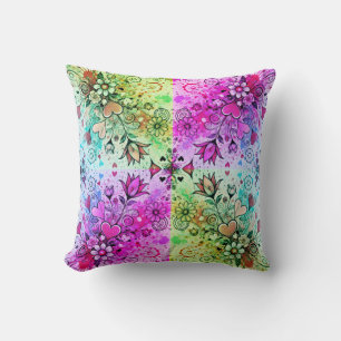 Valentines Hearts Daisy Splatter Art Filters x4 Cushion