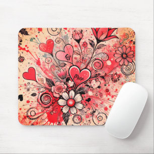 Valentines Hearts / Daisy / Splatter Art / Sangria Mouse Mat