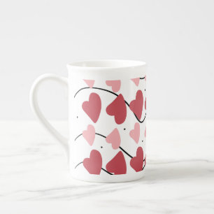 Valentines Hearts Doodles Dots Pattern     Bone China Mug