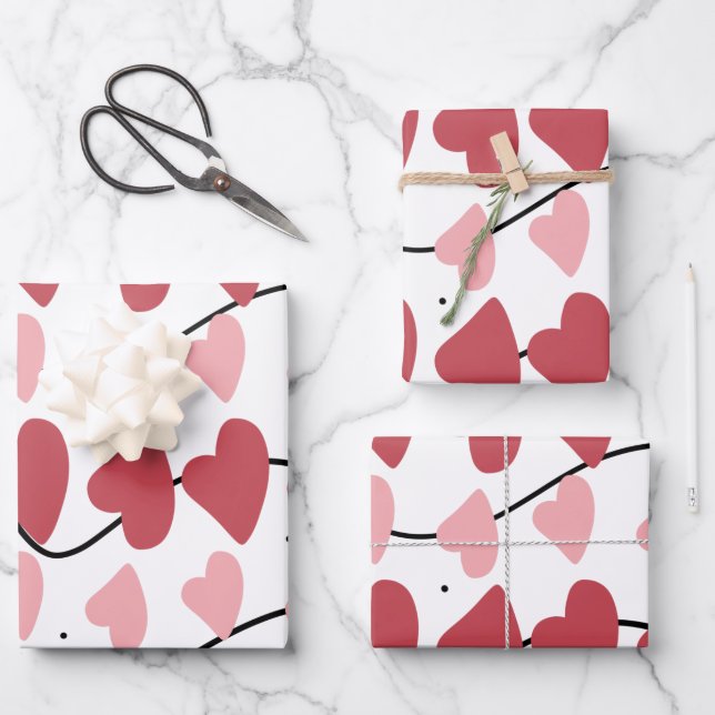 Valentines Hearts Doodles Dots Pattern     Wrapping Paper Sheet (Front)