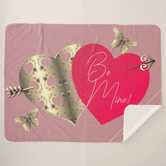 Valentine's Hearts Dusty Pink  Sherpa Blanket (Front (Horizontal))