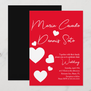 Valentines Hearts Floating Red White Love Wedding Invitation