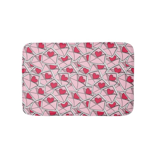 Valentine's Hearts on Envelopes Bath Mat (Front)