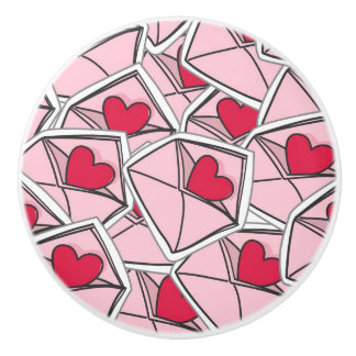 Valentine's Hearts on Envelopes Ceramic Knob