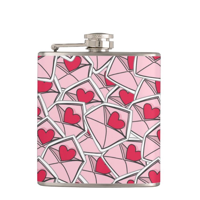 Valentine's Hearts on Envelopes Hip Flask (Front)