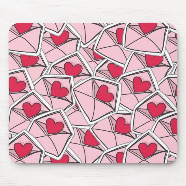 Valentine's Hearts on Envelopes Mouse Mat (Front)