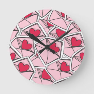 Valentine's Hearts on Envelopes Round Clock