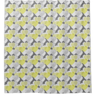 Valentine's Hearts Overlay Yellow and Grey Pattern Shower Curtain