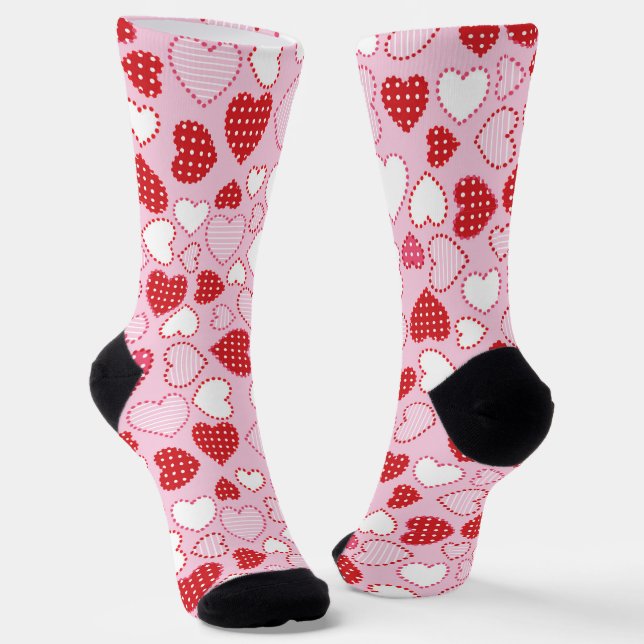 Valentines hearts pattern socks (Angled)