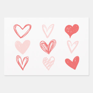 Valentine's Hearts Pink Minimalist Modern Wrapping Paper Sheet