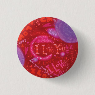 Valentines Hearts Pink Red I Love You Typography 3 Cm Round Badge