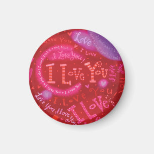 Valentines Hearts Pink Red I Love You Typography Magnet