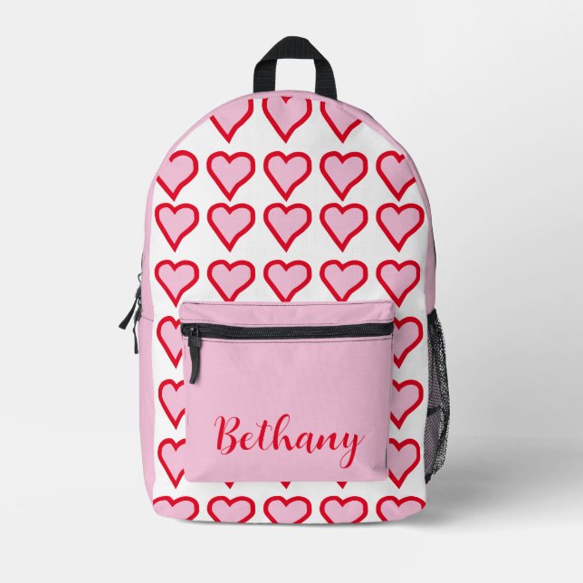 Valentines Hearts Printed Backpack (Front)