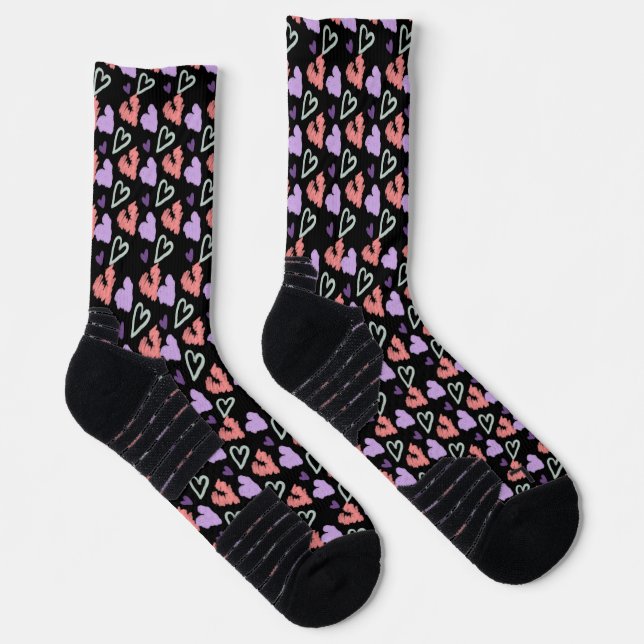 Valentines Hearts Purple Hand Drawn Pattern    Socks (Right)