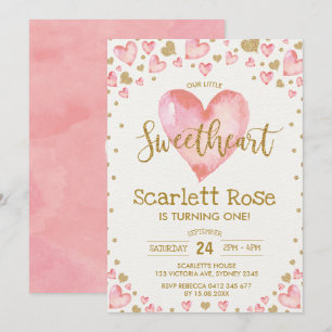 Valentines Hearts Sweetheart 1st Birthday Invite