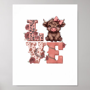 Valentines Highland Cow Love Shirt Cow Lover Girls Poster