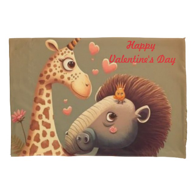Valentine's hippo cartoon custom    pillowcase (Front)