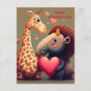 Valentine's hippo cartoon custom   postcard