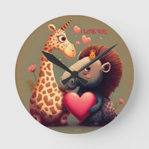 Valentine's hippo cartoon custom   round clock