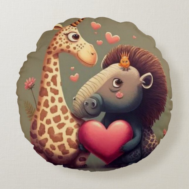 Valentine's hippo cartoon custom   round cushion (Front)