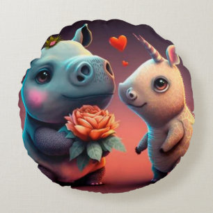 Valentine's hippo cartoon custom round cushion