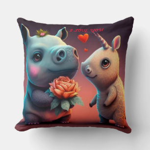 Valentine's hippo cartoon custom throw pillow
