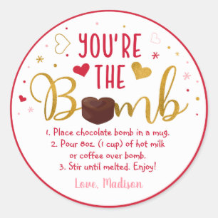 Valentine's Hot Chocolate Bomb Pink Gold Heart Classic Round Sticker