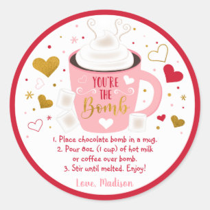 Valentine's Hot Chocolate Bomb Pink Gold Heart Classic Round Sticker