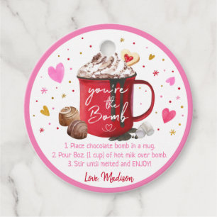 Valentine's Hot Chocolate Bomb Pink Gold Hearts Favour Tags