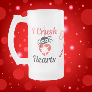 Valentine's I Crush Hearts cute spider   Frosted Glass Beer Mug