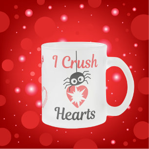 Valentine's I Crush Hearts cute spider Frosted Glass Coffee Mug