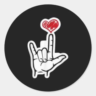 Valentines I Love You Hand Sign Asl Heart Cute Wom Classic Round Sticker