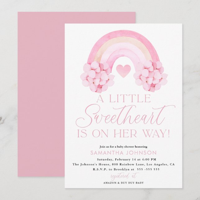 Valentines Invitation, Sweetheart Baby Shower Card (Front/Back)