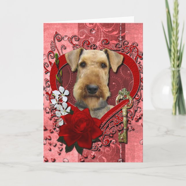 Valentines - Key to My Heart - Airedale Holiday Card (Front)