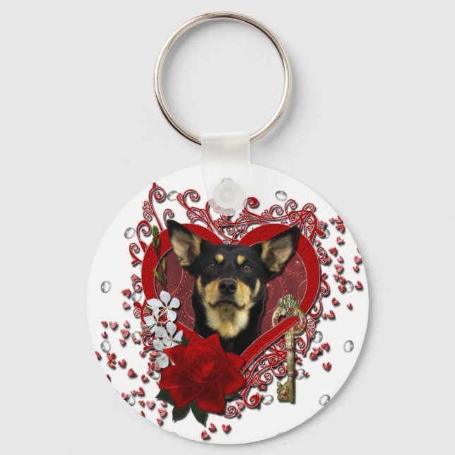 Valentines - Key to My Heart - Australian Kelpie Key Ring (Front)