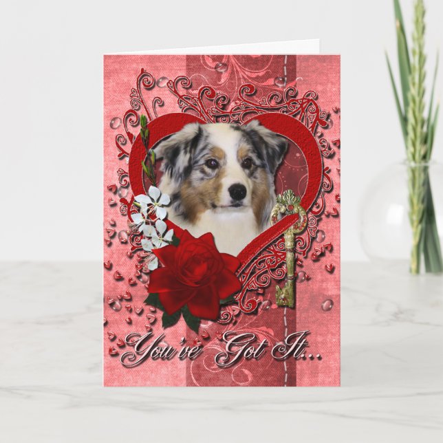 Valentines - Key to My Heart - Australian Shepherd Holiday Card (Front)